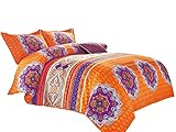 Wake In Cloud - Bohemian Duvet Cover Set, Orange Boho Chic Mandala Medallion Printed Soft Microfiber Bedding, with Zipper Closure (3pcs, Full Size)