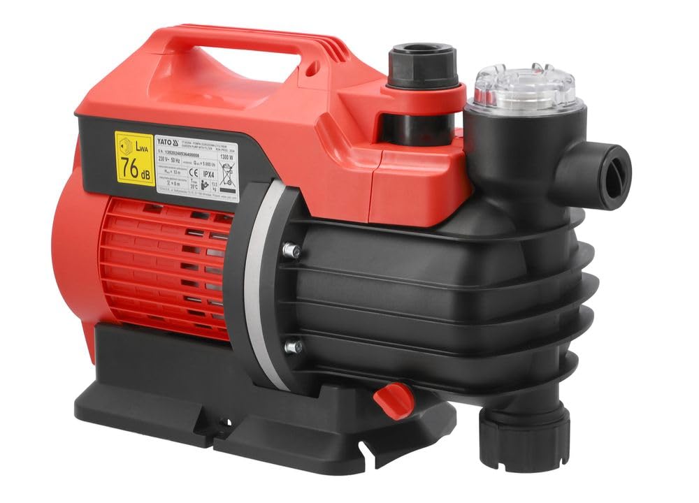 YATO Gartenpumpe Wasserpumpe 5000l/h – Druckpumpe mit Manometer & Vorfilter – 5,3 bar, 53m Förderhöhe – IPX4 – für Garten, Brunnen, Regenwassertank, Camping