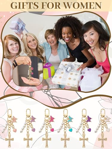 Image of Sureio Cross Butterfly bag charm Keychains for Women Christian Resin Keychain Bulk for women Gift Backpack Purse Wallet Bag