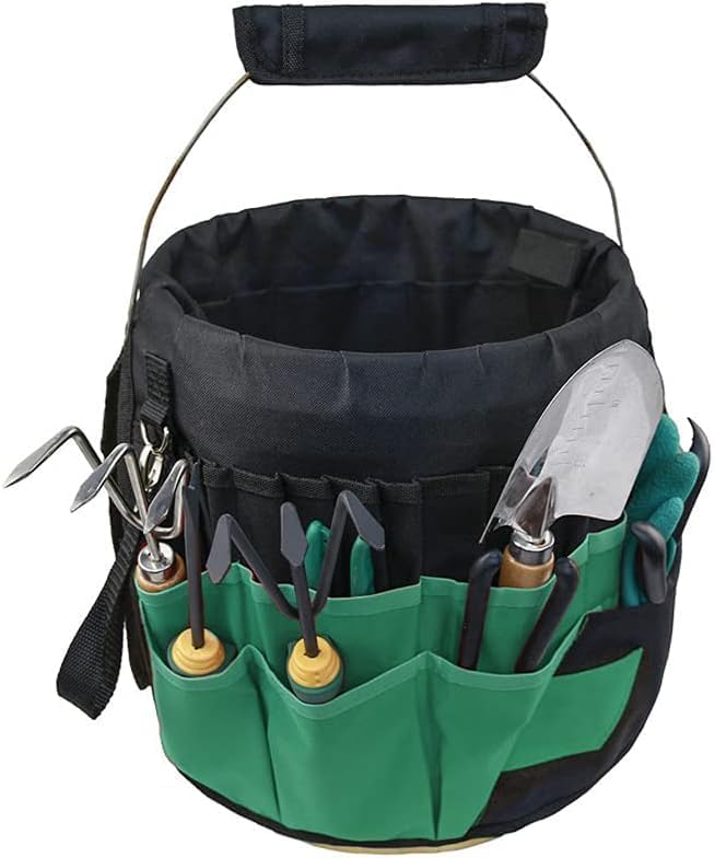 Gardening Tools Bucket Bag with 42 Pockets Multi-functional Garden Tool Bag Organizer 5 Gallon Bucket Tools Kit for Women Men (Tools are not included) (GREEN)