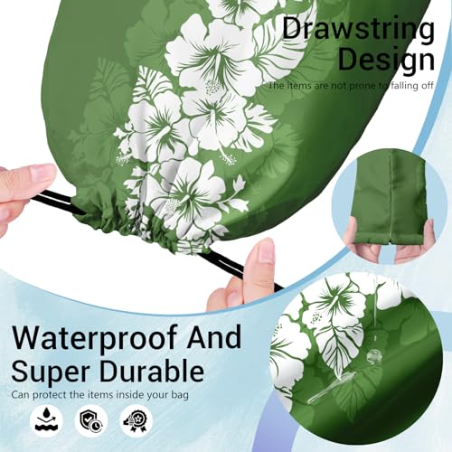 Image of Hibiscus Flower Gymnastics Grip Bags Green Drawstring Gym Storage Pouch for Gymnasts Holding