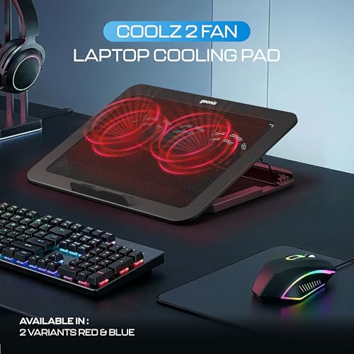 Image of Geonix CoolZ 2Fan Laptop Cooling Pad |High-Performance 2 Cooling Fans 6 Adjustable Height Levels Up to 130mm | Compatible Upto 17-Inches| Supports uto 5kg | Mobile Phone Stand (Black & Red)