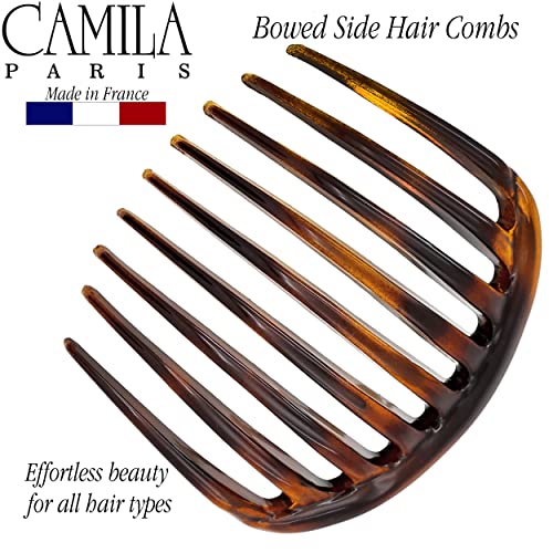 camila paris cp2431 french hair side comb small rounded tortoise shell french twist hair combs strong hold hair clips for women bun chignon no slip styling girls hair accessories made in france