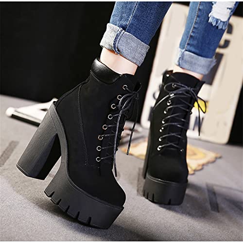YDYCG Woman Fashion Shoes Autumn and Winter Lace Up Thick High Heel Ladies Platform Ankle Boots Women's Stage Sneakers (Color : Brown, Shoe Size : 5.5)3