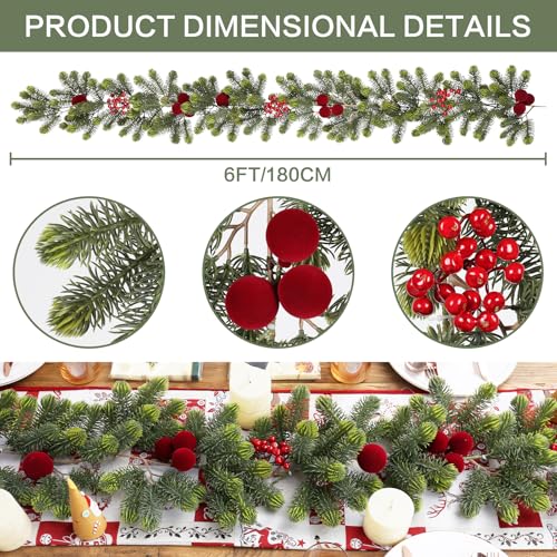 6FT Christmas Garland for Indoor Outdoor Table Fireplace Xmas Decorations - image 3