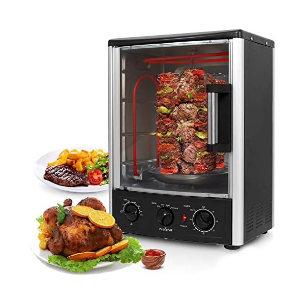 Nutrichef Upgraded Multi-Function Rotisserie Oven – Vertical Countertop Oven with Bake, Turkey Thanksgiving, Broil Roasting Kebab Rack with Adjustable Settings, 2 Shelves 1500 Watt – AZPKRT97