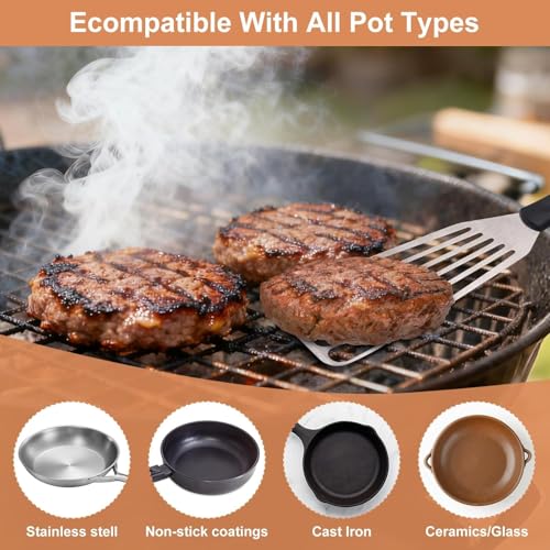 BiaoGan Stainless Steel Spatula Set, 5PCS Fish Spatula for Cast Iron Skillet,Metal Spatulas for Frying Steak, Pancake, Cookie, Burger, Brownie or Desserts by BiaoGan - Used condition - Image 6