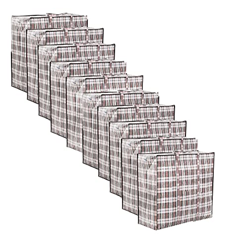 Zuvo Extra Large Laundry Bags with Zip (10-Pack) - Waterproof, Durable, Reusable Storage Solution for Packing, Better than Moving Boxes, 80x30x60 CM