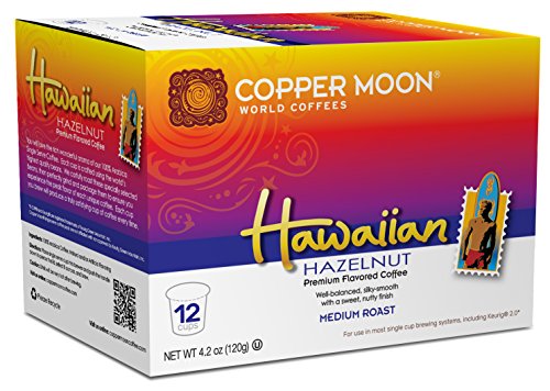 Copper Moon Single Cups for Keurig K-Cup Brewers, Hawaiian Hazelnut, 12 Count, Medium Roast Flavored Coffee, Balanced and Smooth with Hazelnut Flavor, Single-Serve Coffee Pods