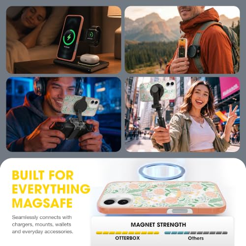 Image of OtterBox iPhone 16 Plus - Symmetry Series Slim MagSafe Case - Peachy Bloom | 3X Military Drop Protection - Slim - Shockproof - Pocket-Friendly - Raised Edges - Anchor Points - Non-Retail Packaging
