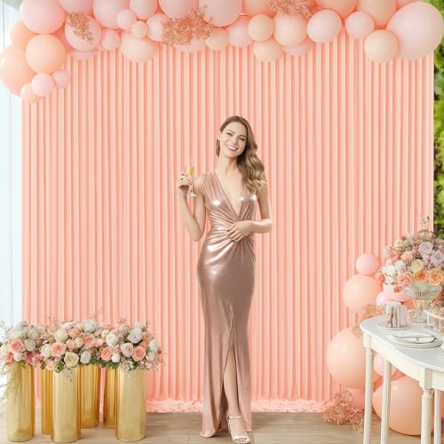 Peach Backdrop Curtain for Parties Baby Shower Wrinkle Free Peach Photo Curtains Backdrop Drapes Fabric Decoration for Wedding Birthday Party 5ft x 8ft,2 Panels