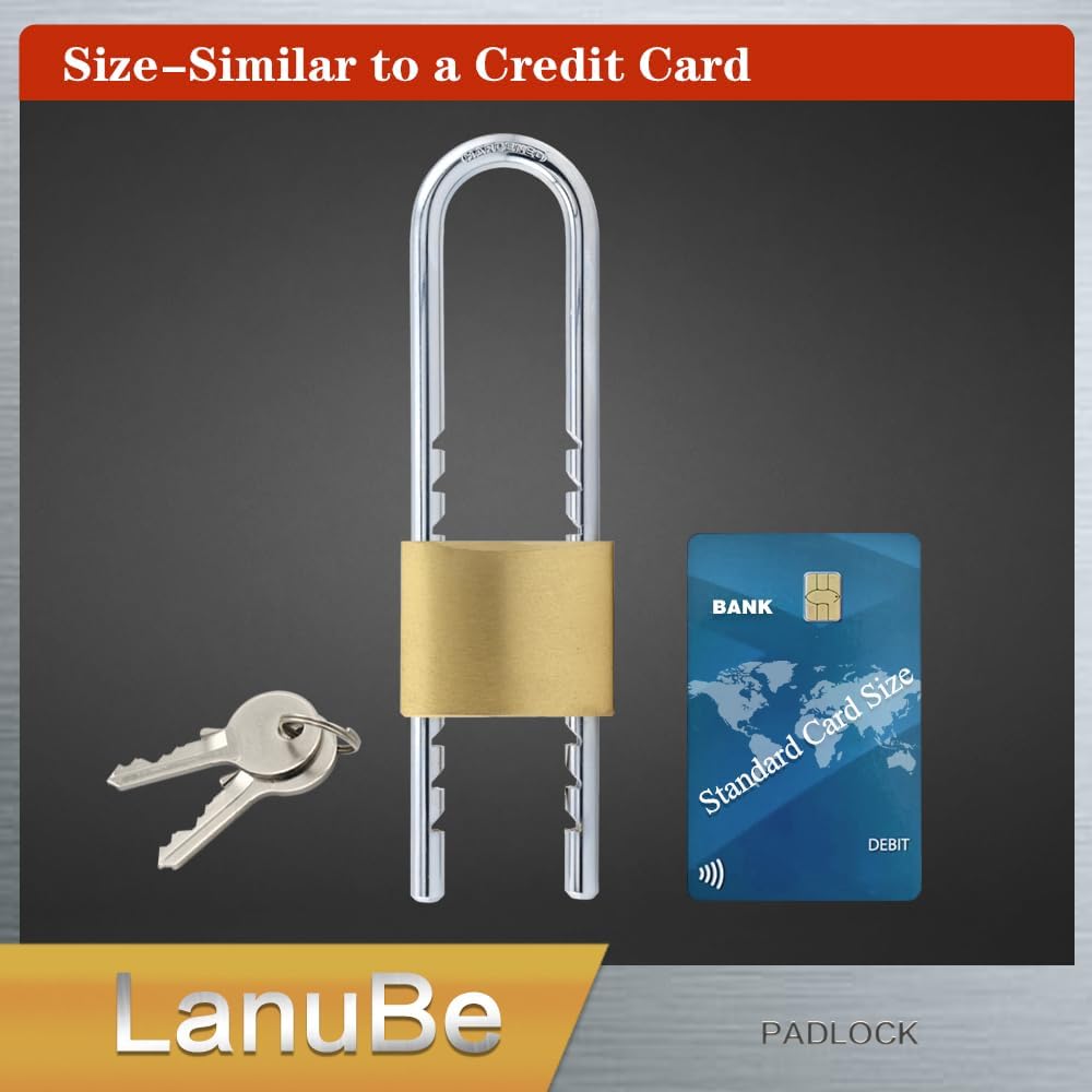 Lanube Solid Brass Cabinet Locks with Keys U Lock with Adjustable Length Shackle Outdoor and Indoor Keyed Alike Locks for Chains Trailers and Utility Boxes Removable 2.4 to 6 inches Pack of 2