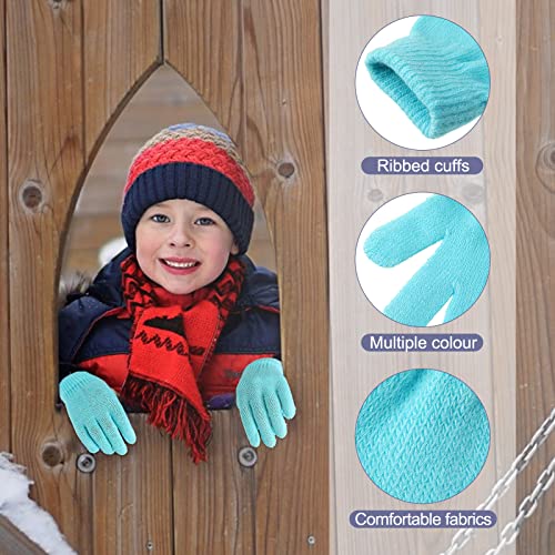 Neer 24 Pairs Kid's Gloves Winter Warm Stretchy Knitted Gloves Bulk Winter Finger Mittens for Boys Girls 7-12 Years3