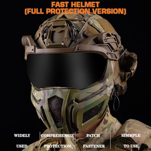 LDZDGD Adjustable Tactical Fast Helmet with Removable Face Mask, Modular Rail System & NVG Mount – Ideal for Tactical Training & Outdoor Use(Brown)