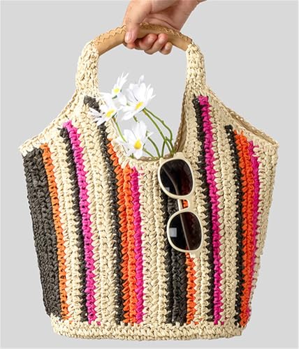 Bolso Tote de Playa Tejido a Rayas para Mujer miniatura 2