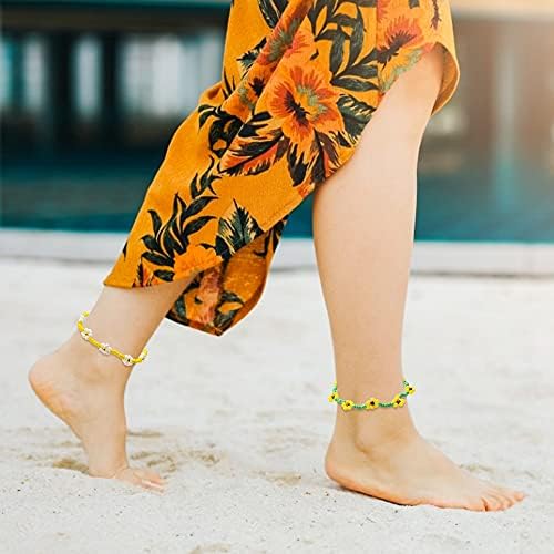 6 Flower Bead Bracelets for Women Girls Colorful Adjustable Fashion Women Bracelets Anklets Vsco Boho Beach Princess Braided Bracelets Y2K Aesthetic Friendship Jewelry Christmas Birthday Party Gift
