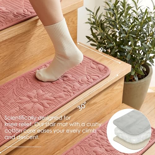 BIABIORY Stair Treads for Wooden Steps Indoor, 8 x 30 in 15 Pack Dusty Rose — view 3