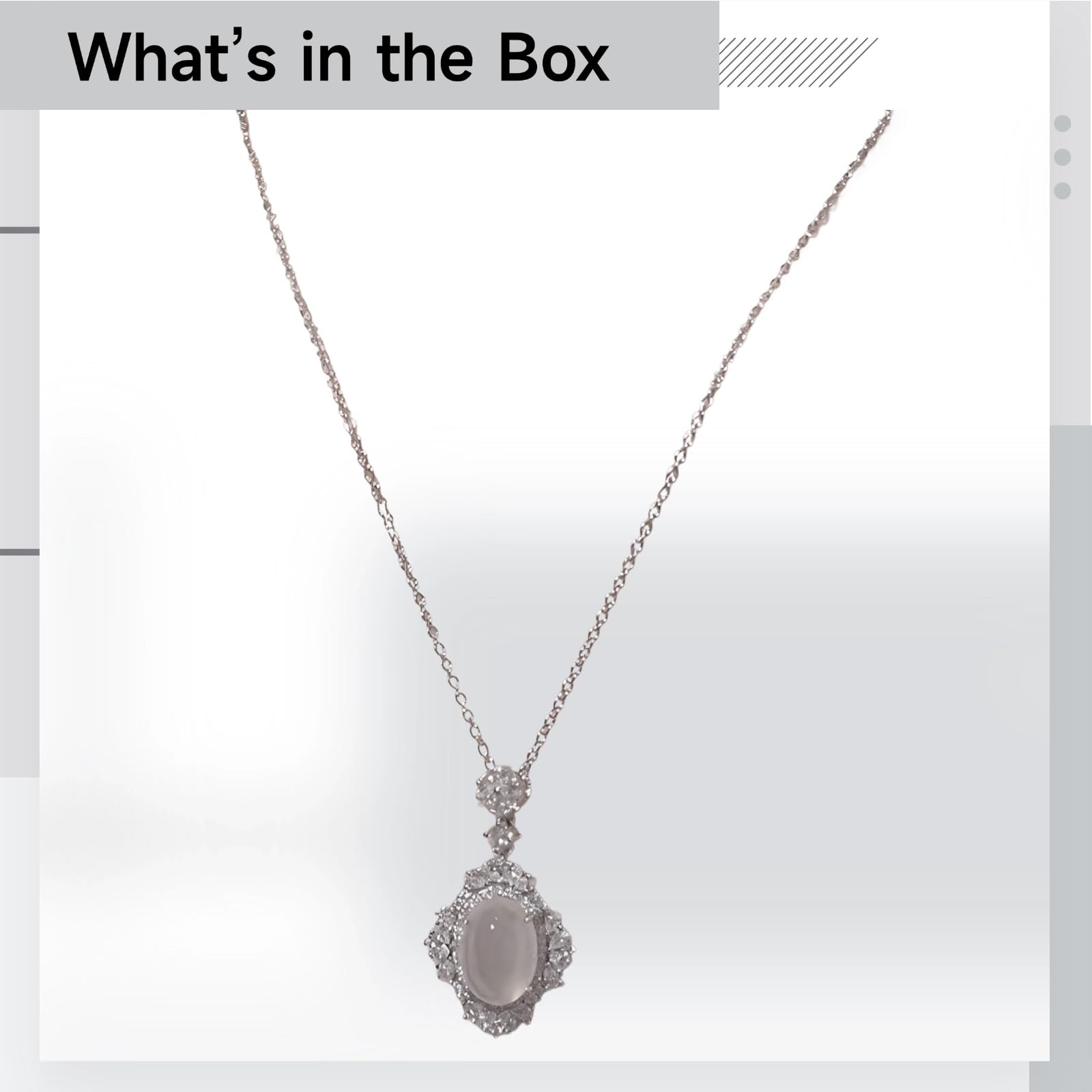 Generisch S925-Silber-Anhänger-Halskette für Damen, Mondstein mit Diamantakzenten, zarter Schmuck, verstellbare Kette 15,4 + 2 Zoll, elegante Geschenkbox inklusive