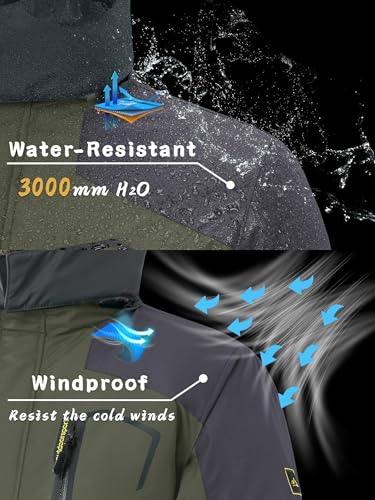Miniatura 4 de Kefitevd Chaquetas Impermeables Lana Hombre Abrigos Impermeables Esquí Cálidos Invierno Abrigos Térmicos Exteriores,Verde Militar,L
