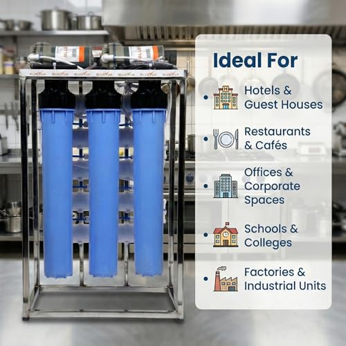 Image of Bluevua 50 LPH Commercial RO Water Purifier Plant with TDS Adjuster 50 Litre Blue Stainless Steel With TDS Adjuster