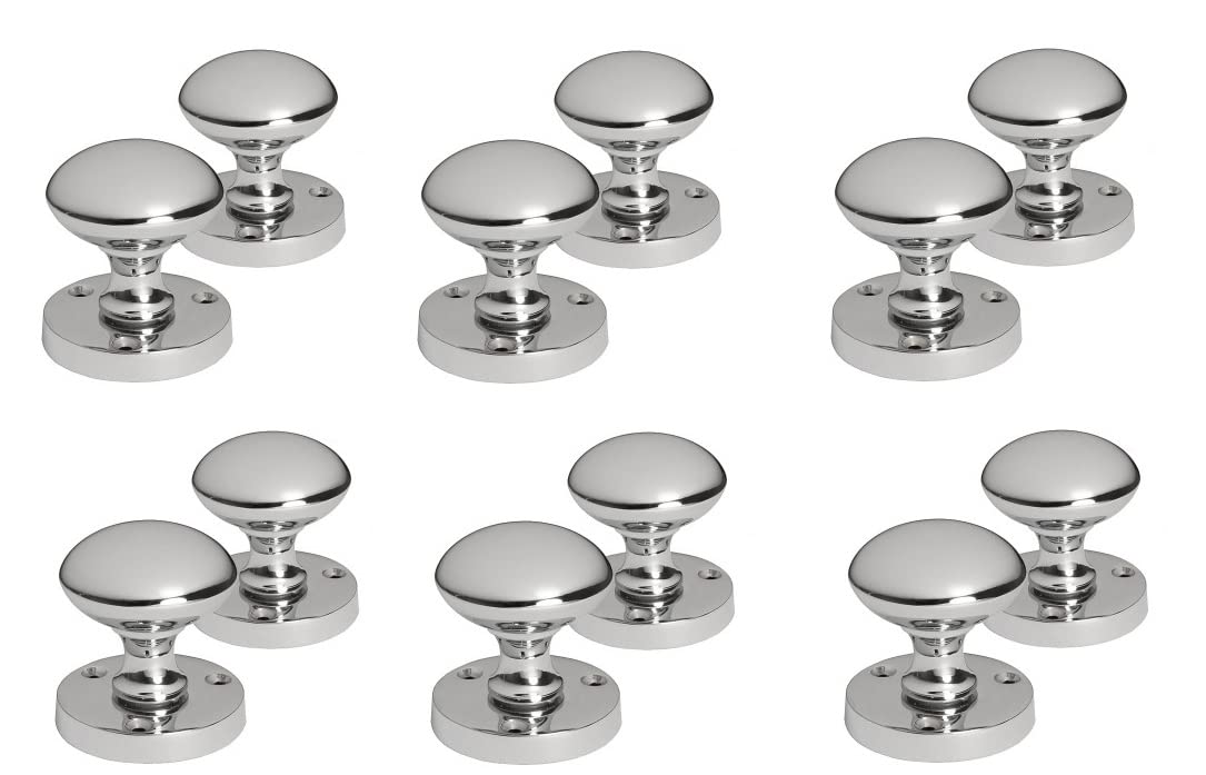 Golden Grace 6 Pairs Mortice Door Knobs Polished Chrome Finish Kitchen Cabinet Drawer Round Pull Handle from B&Q