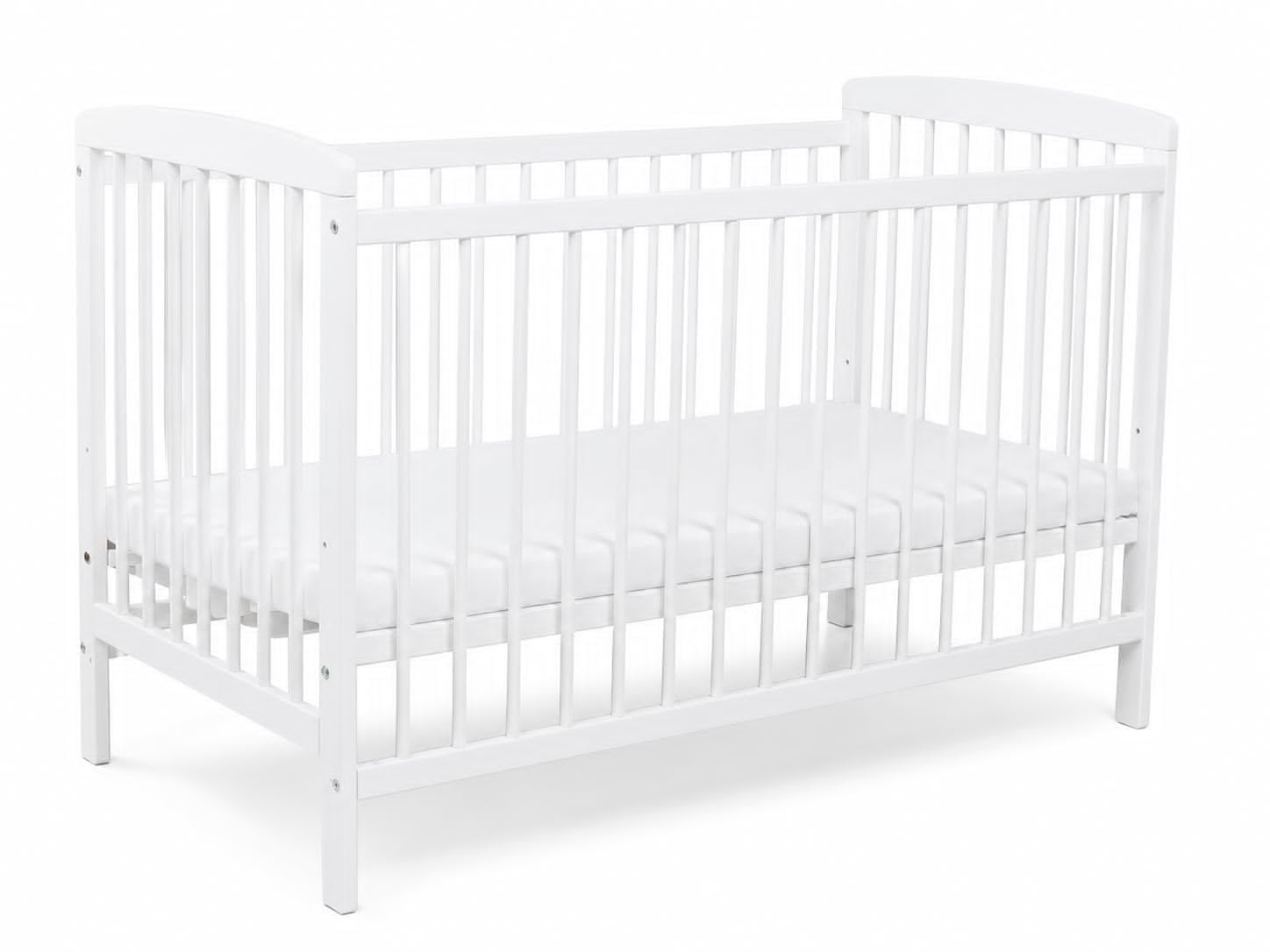 Lettino JOSE White 120 x 60 cm - Lettino con rete a doghe regolabile in altezza su 3 livelli - Legno di pino laccato