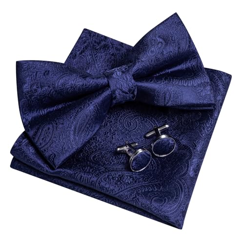 Image of YOHOWA Paisley Striped Men Bow Tie Pre-Tied Formal Adjustable Colorful Bowties Handkerchief Cufflinks Set Wedding Party