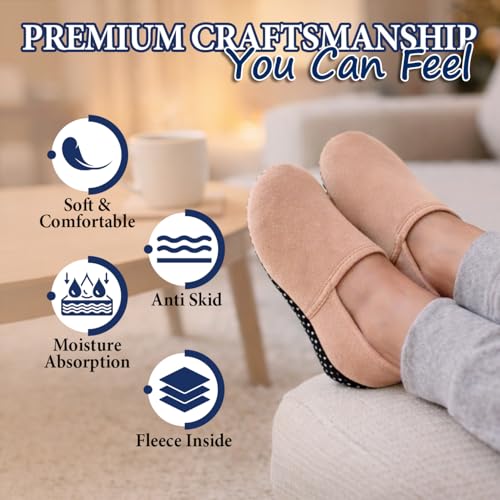 Image of Footmate Ankle Length Slipper Socks For Womens 2 Pair Pack - Cotton Blend Slipper Shoes For Outdoor, Indoor, Home & Office | Anti Skid Socks Slipper Daily Use Booties
