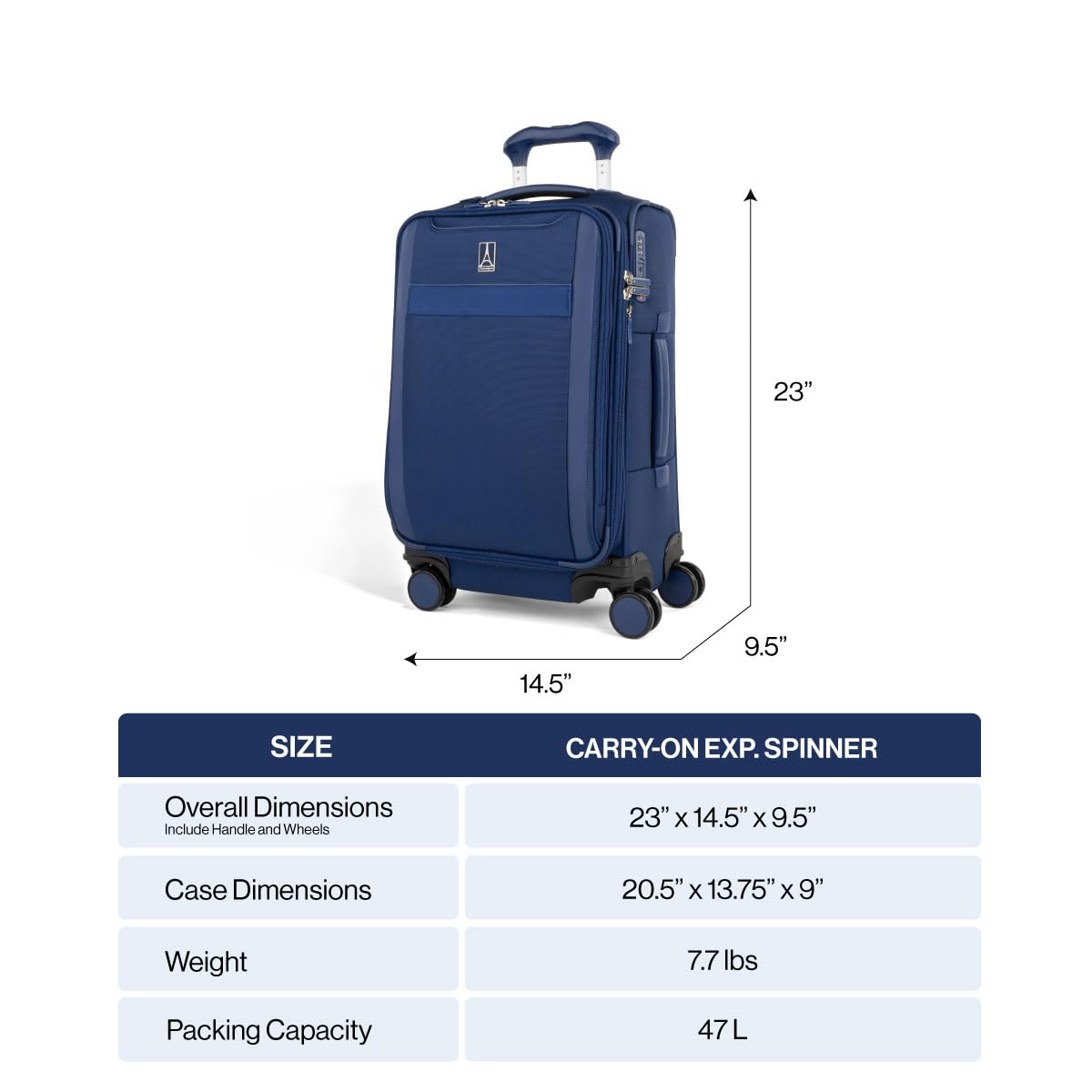 Travelpro Versack + lekki bagaż podręczny Softside, możliwość rozszerzenia, 8 spinerów, zamek TSA, dla mężczyzn i kobiet, bagaż podręczny, 53,3 cm, niebieski (niebieski (Estate Blue), worek z