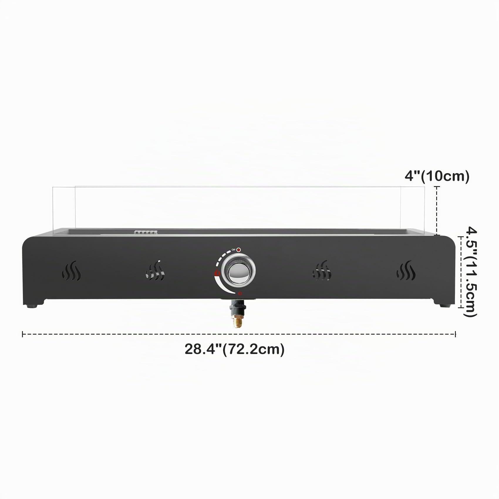 Onlyfire Braciere a gas rettangolare da tavolo, 6,5 kW, riscaldatore a gas per esterni con rocce laviche e protezione antivento in vetro, braciere a propano per patio, cortile ed esterni, montato sul