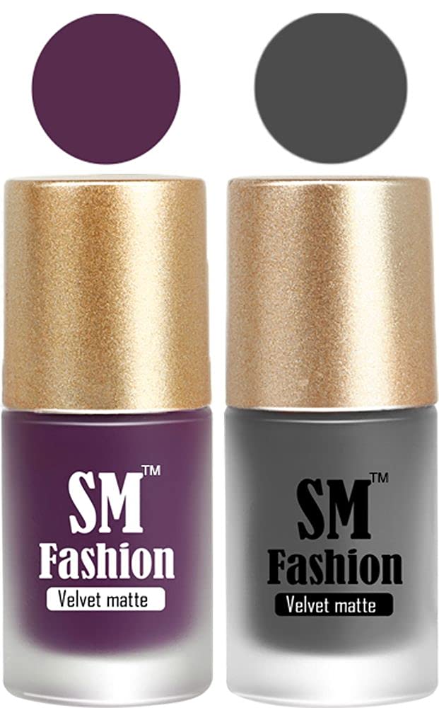 sm fashion nail polishes, purple-gray velvet matte nail paint combo set of 2 pcs 7ml each