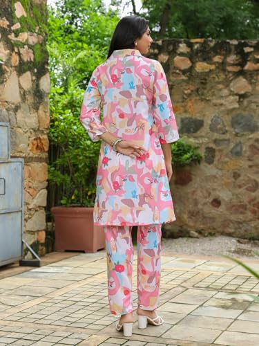 Leriya Fashion Women's Rayon Floral Regular Western Co-Ord Set (Lf-W1936&Tr958_Pink_M)