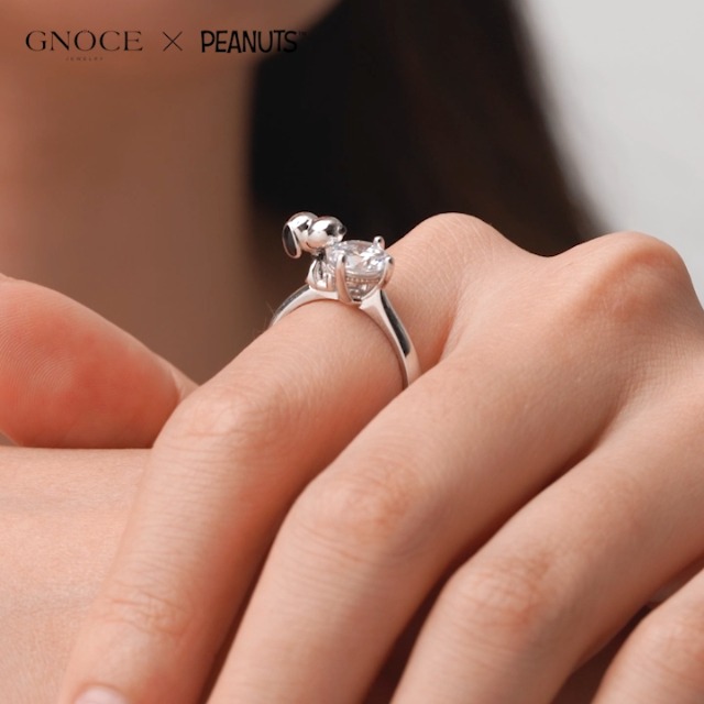 GNOCE Peanuts Snoopy Hug White Diamond Ring for Women, S925