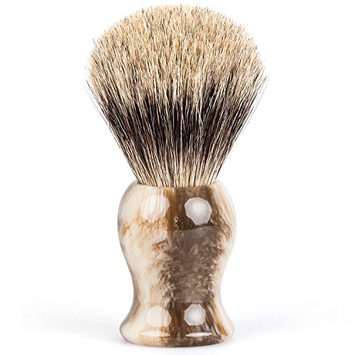 Fendrihan Classic Pure Grey Badger Shaving Brush with Faux Resin Handle for Personal and Professional Shaving (Horn)