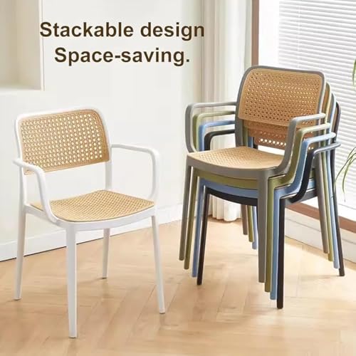 Image of Creative Cafe Chair Set with Stylish Woven Backrest and Comfortable Arm Design - Perfect for Cafeterias, Restaurants, Coffee Shops, and Indoor Dining Spaces (Pack of 4) (Brown)