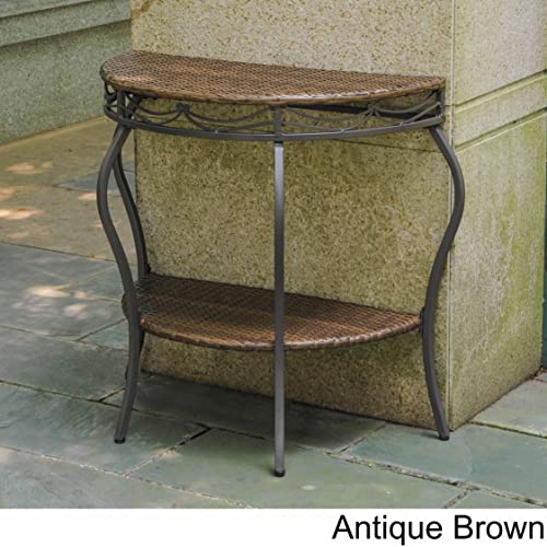 International Caravan Valencia Resin Wicker Outdoor Half-Moon Table Antique Black #TOP2