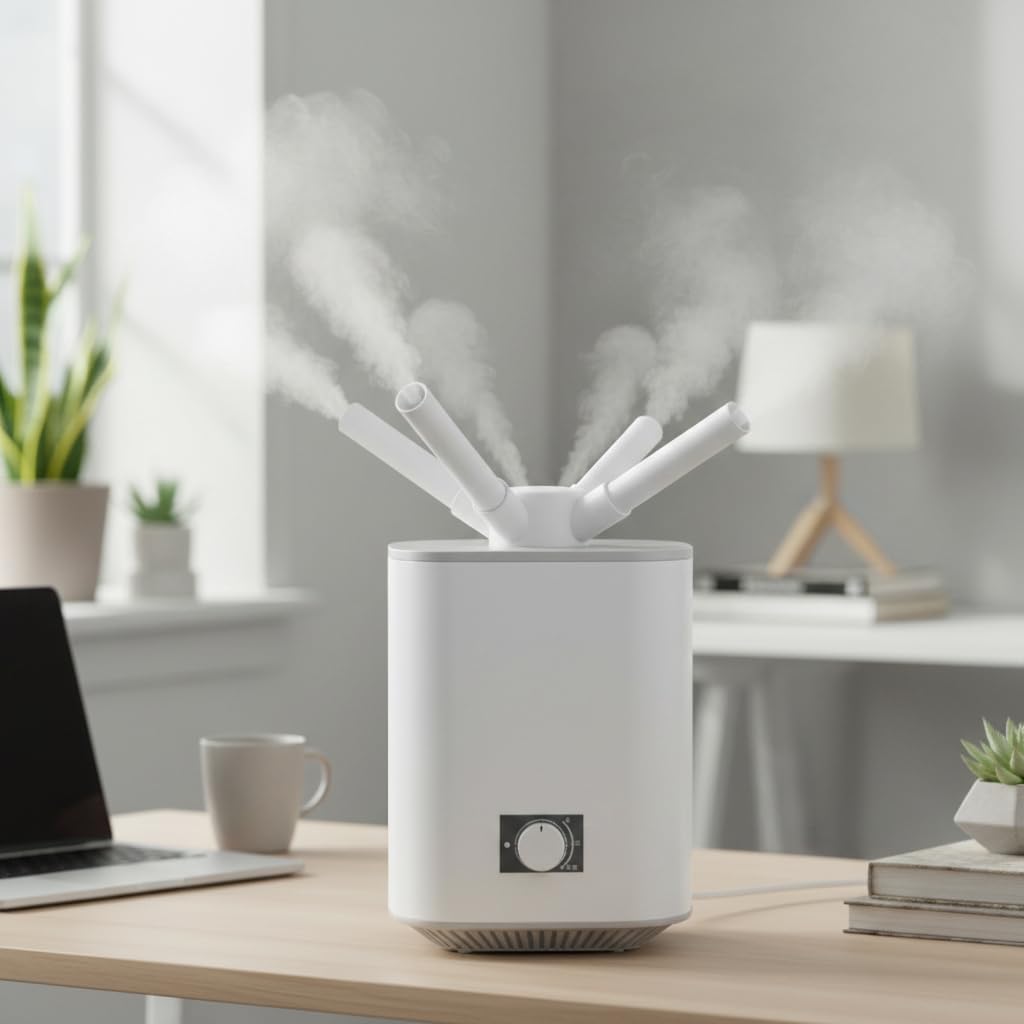 Mobigon 3 Litres Ultrasonic Humidifier for Room, Cool Mist Aroma Diffuser, 4-Nozzle 360° Mist Distribution, Super Quiet, Auto Shut Off, Runs Up to 24 Hours (White)