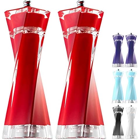 MITBAK Acrylic Red Salt and Pepper Grinders Set | Sea Salt and Pepper Mills Easy to Use and Equipped with Adjustable Coarseness And Ceramic Mechanism | Unique Kitchen Gadgets | Premium Quality Cover