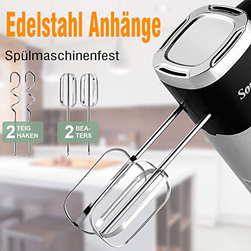 Sonifer Frullatore a mano in acciaio inox, 500 W, miscelatore elettrico, 5 livelli più turbo, design pulsante di espulsione, lavabile in lavastoviglie, 2 ganci, 2 fruste, 1 base - immagine 5
