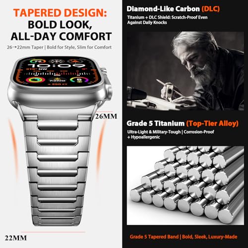 Image of Titanium Apple Watch Band for Men Compatible with Apple Watch Ultra 3 /2 /1 49mm,iWatch Series 11 /10 /9 /8 /7 /6 /5 /4 /SE /3 /2 /1 (46 /45 /44 /42mm),Lightweight Waterproof and Scratch Resistant Metal Strap