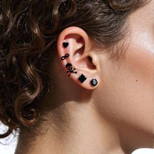 9 Pairs Stud Earrings Set Hypoallergenic black stainless steel cartilage stacked small earrings Halloween3