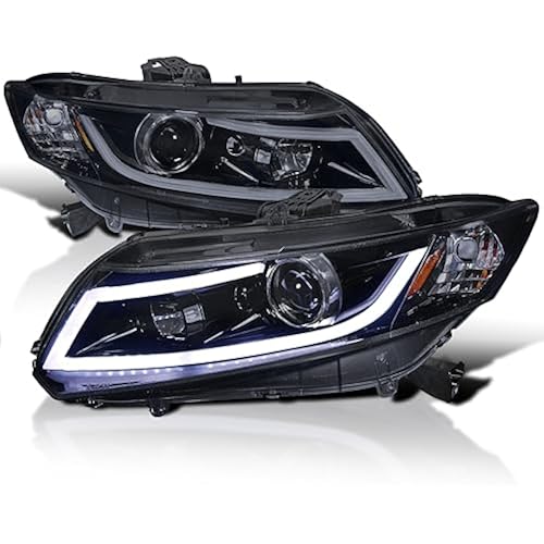 SPEC-D TUNING Glossy Black Smoke Projector Headlights W/LED Light Bar