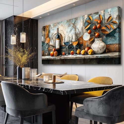 XIGUANGART Canvas Wall Decor For Kitchen Wall Art For Dining Room Decorations Wine Glass Painting Still Life Vintage Abstract Picture Artwork Pub Living Room Wall Mural Posters Home Decor 20x40