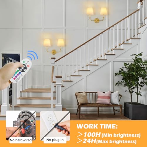 Image of PASSICA DECOR Bow Battery Operated Wall Sconce, Rechargeable Wireless Double Lights with Dimmable Bulbs, 15 Colors and Remote Control, Gold Wall Lamps for Bedroom, Bathroom