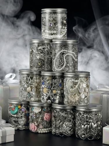 Image of 50+ PCS Mystery Jewelry Jar, Sterling Silver Mystery Boxes For Sale, Gift Ready Jewelry Set with Necklaces, Earrings, Rings, Bracelets & DIY Pendants, Surprise Jewelry Jar Unique