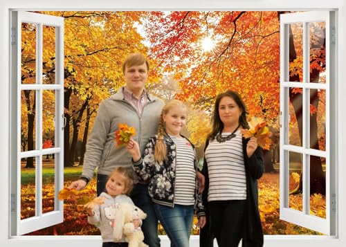 Fall Window Backdrop Autumn Maple Leaf Forest Natural Scenery Photography Background Fall Autumn Harvest Thankgiving Family Birthday Party Supplies Studio Booth Props 10x8FT by CenVen - Image 5