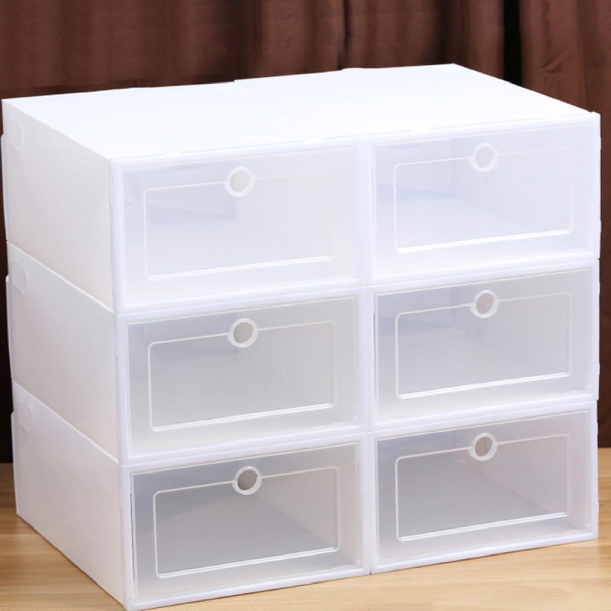 Mikikit Kunststoff Schuh Organizer 6 Stück, Transparenter, Stapelbar