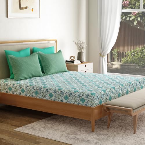Image of Mytrident Bedsheet for Double Bed King Size |108 inch x 108 inch | Flourish Blue