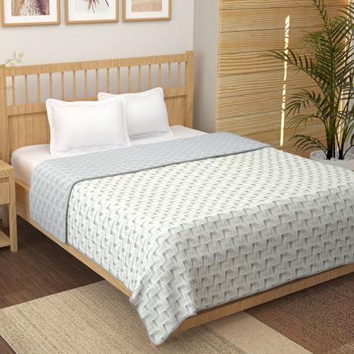 Image of Story@Home Dohar Double Bed Cotton 100% | 150GSM 225 x240 cm Quilt AC Blanket for Summer | AC Comforter Double Bed |White & Grey, Abstract Reversible Design Duvet | All-Season Blanket
