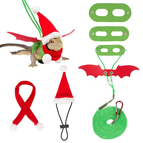 Adoggygo christmas bearded dragon santa hat scarf lizard leash harness set - lizard christmas costume christmas scarf and hat + 3 pack bearded dragon harness leash for reptile christmas (christmas) 1 Adoggygo christmas bearded dragon santa hat scarf lizard leash harness set - lizard christmas costume christmas scarf and hat + 3 pack bearded dragon harness leash for reptile christmas (christmas)